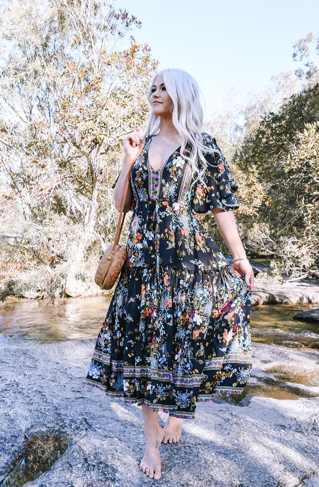 Enchanted Forest Nicki Midi Dress, Front View Showing Detail