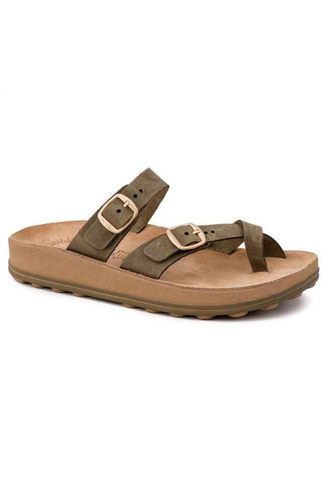 Fantasy Sandals Caterina Kaky Brush, Comfortable Slip-On Sandals with Buckle Detail