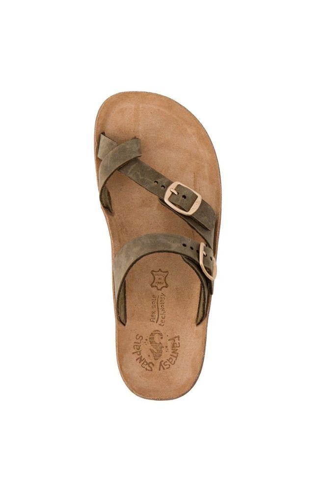 Fantasy Sandals Caterina Kaky Brush, Handmade Greek Leather Slides in Khaki Tone