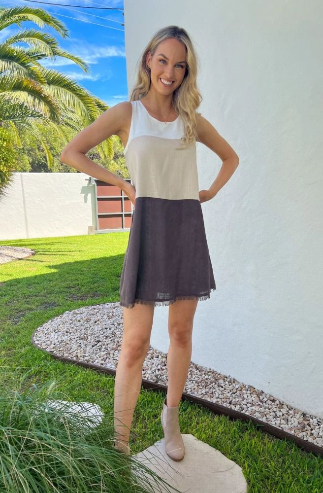 Freya Mini Dress Multi Mocha, Boho Summer Style Three Tones