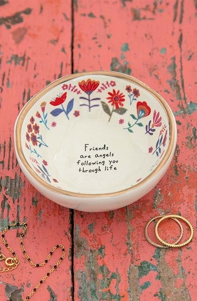 Giving Trinket Bowl Friend Angel, Decorative bowl with floral designs