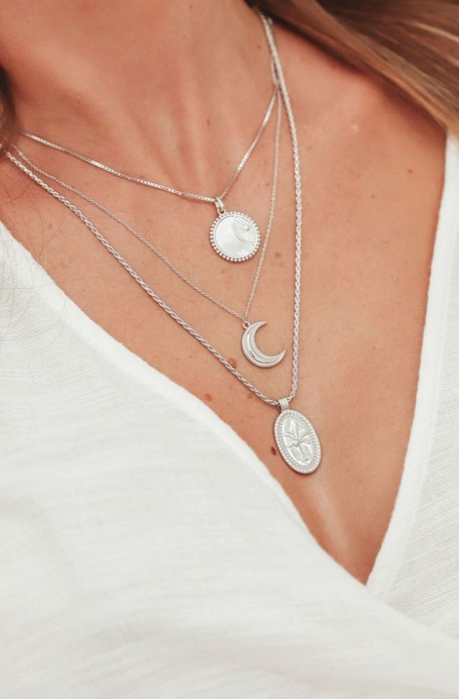 Oasis Necklace Silver, Palm Tree Design