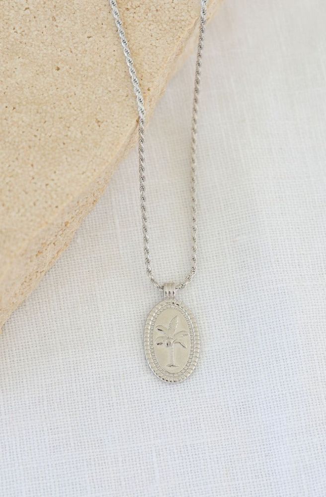 Oasis Necklace Silver, Boho Palm Pendant