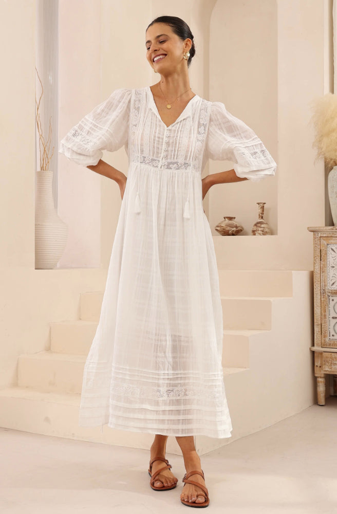 Isla Grace Lace Maxi Dress, White Colour 100% Cotton