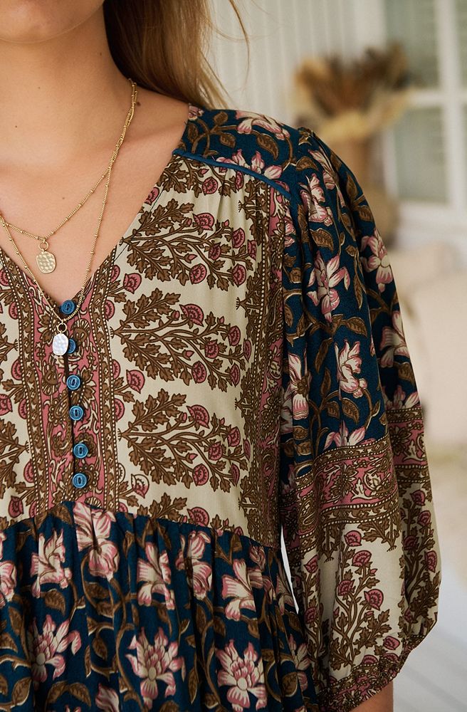 Jaase Nomade Eve Midi Dress, boho resort style, close up details