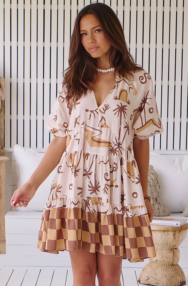 Jaase Tuscan Sands Petal Mini Dress, Boho Resort Style