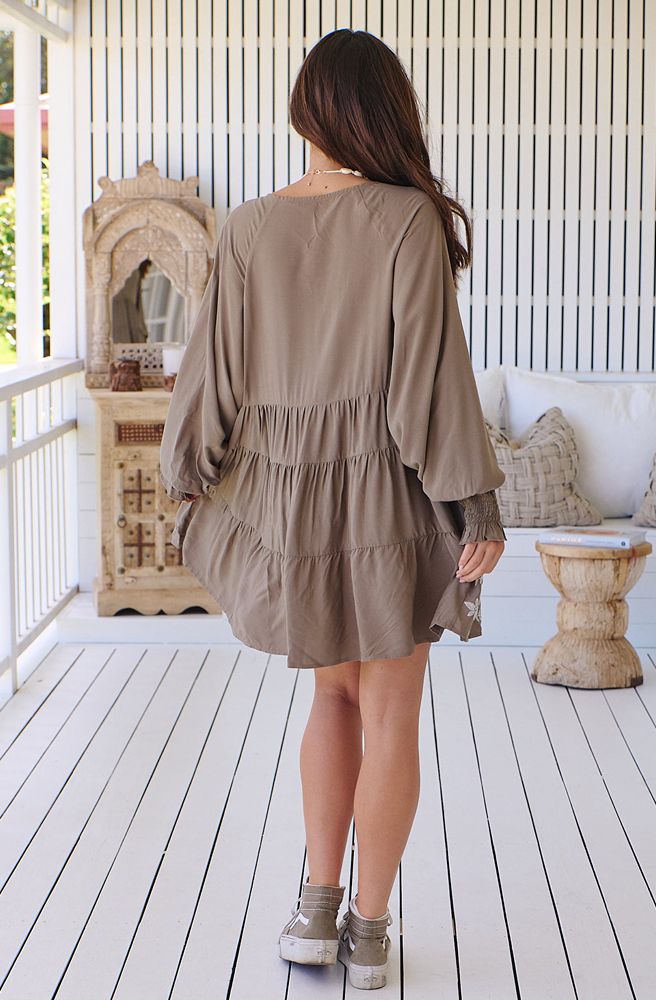 Jaase Zephyr Khaki Embroidered Clarissa Mini Dress