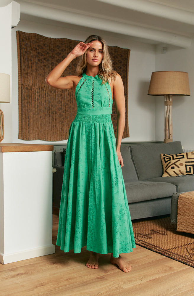Jaase Emerald Endless Summer Maxi Embroidered, Lightweight Rayon Maxi for Everyday Wear