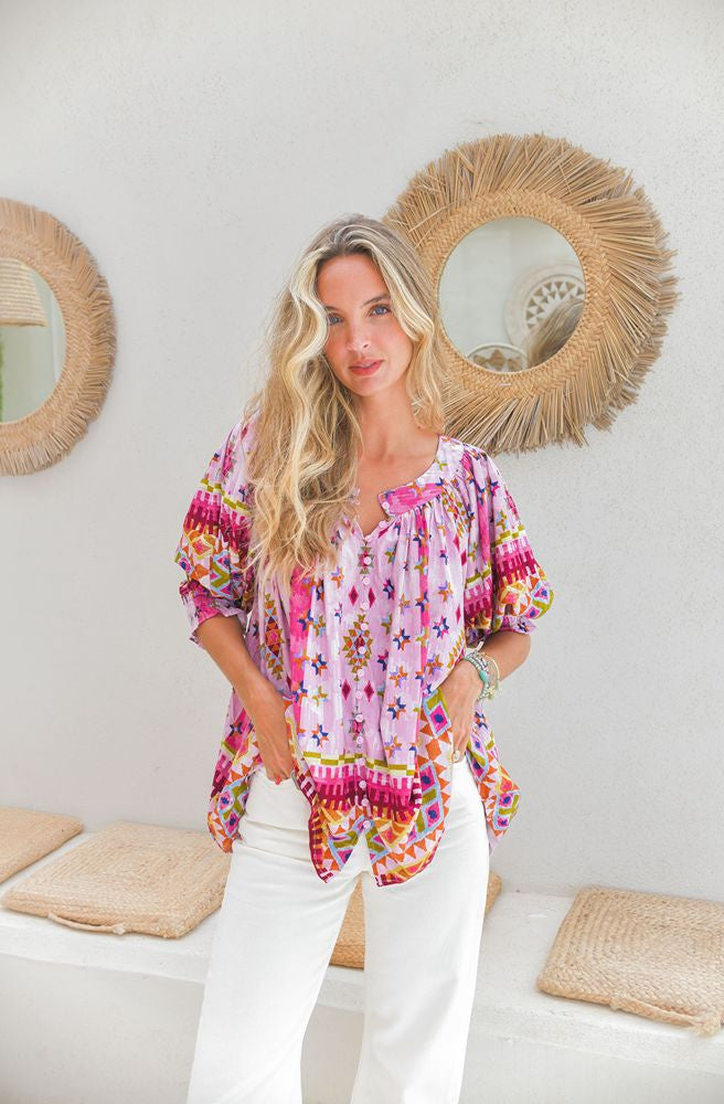 Jaase Lost Tribe Hope Blouse, Boho Floral Print Women’s Top with Button Front