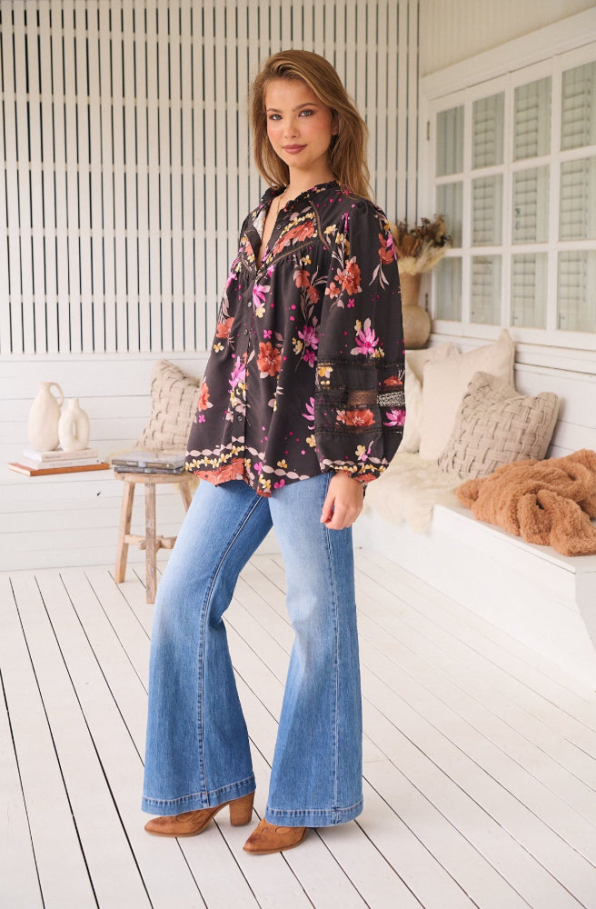 Jaase Monarch Bloom Print Eliza Blouse, Button Through Front with Small Collar