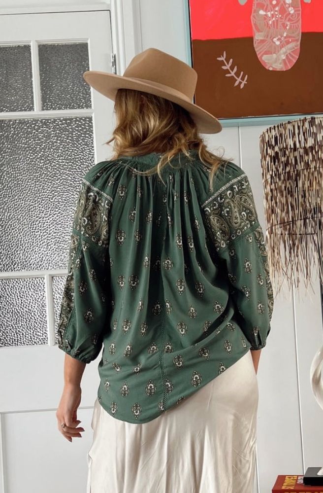 Jaase Viridian Print Montie Blouse, Rear View