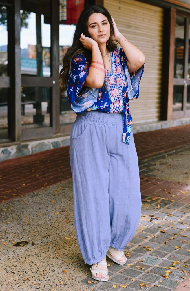 Kesh Pants Riviera Blue, Boho Resort Style Pants