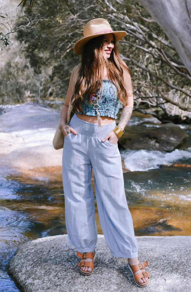 Kesh Pants Slatey Blue, Boho Resort Style Pants