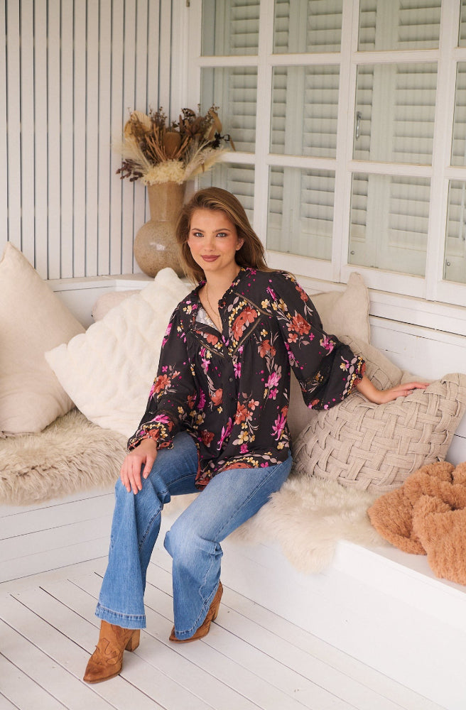 Jaase Monarch Bloom Print Eliza Blouse