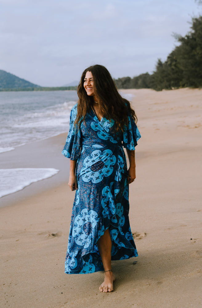 Lulu Print Combi Wrap Maxi Dress, Wrap Dress Flatters Your Curves