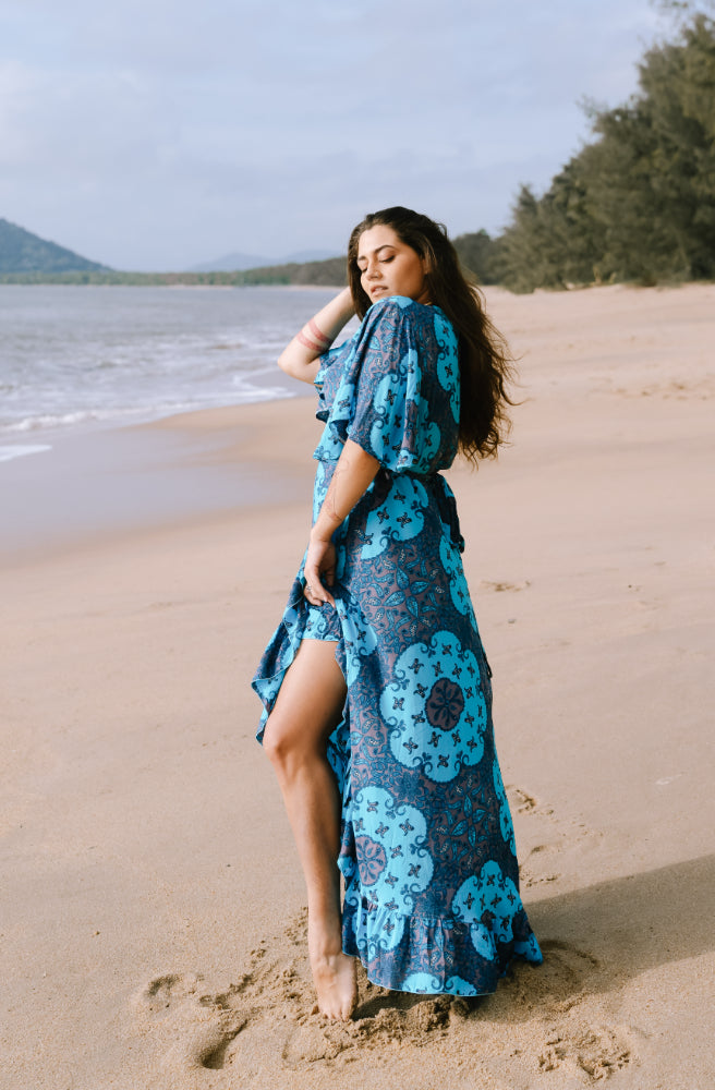 Lulu Print Combi Wrap Maxi Dress, Side View