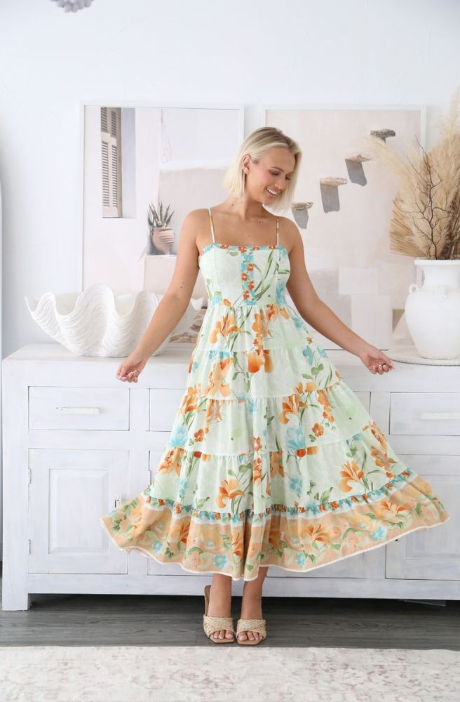 Lumora Maxi Dress, Boho Resort Style Women’s Maxi with Tiered Skirt