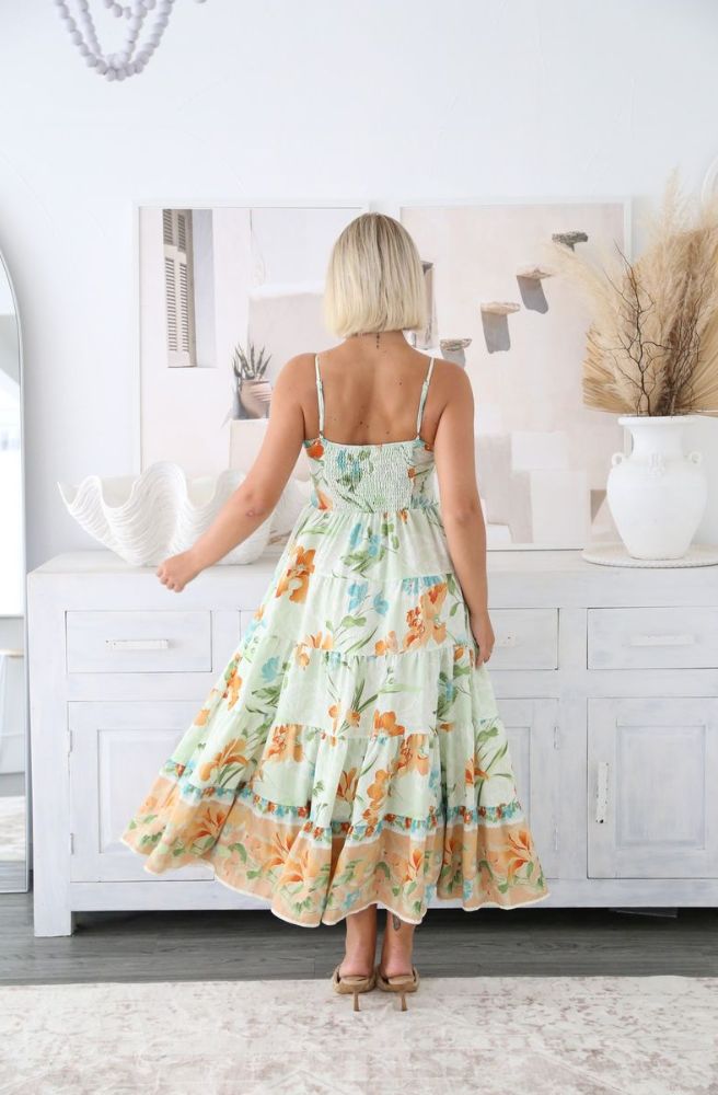 Lumora Maxi Dress, Relaxed Fit Rear View with Floral Print
