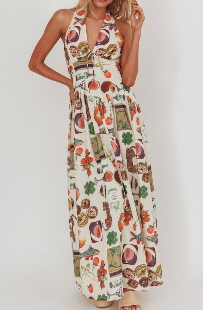 Menagerie Maxi Dress, Front View Gathered Skirt Full Length