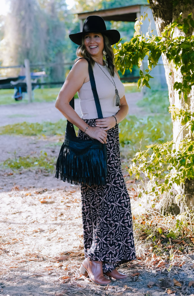 Midnight Tapestry Cher Pants, Women's Boho Style Wide Leg Pants