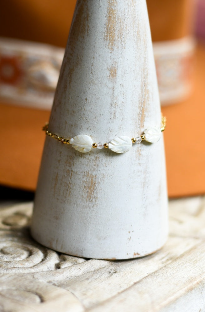 Moonstone Leaf Bracelet, Mother of Pearl Leaves