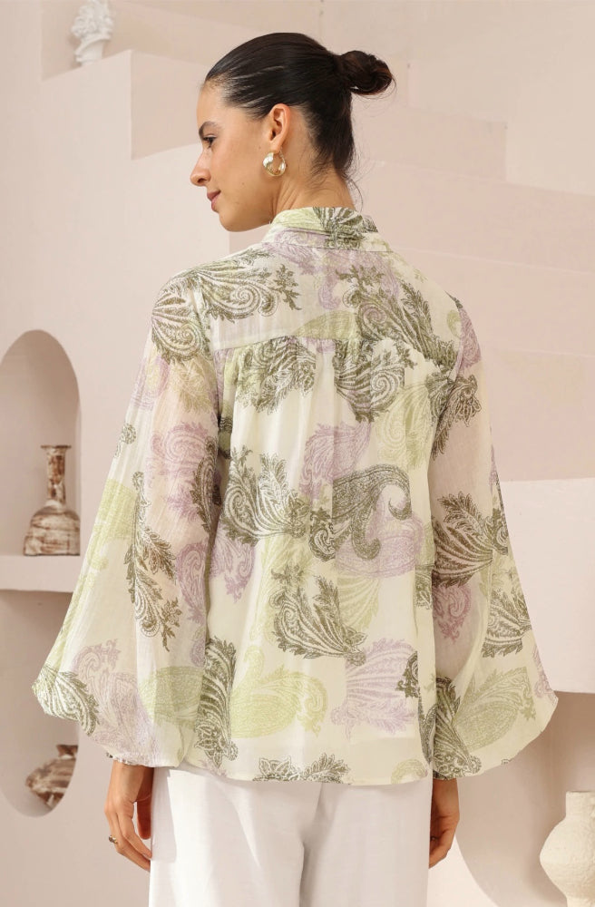 Paisley Dreaming Blouse, Long Balloon Sleeves and Elasticated Cuffs