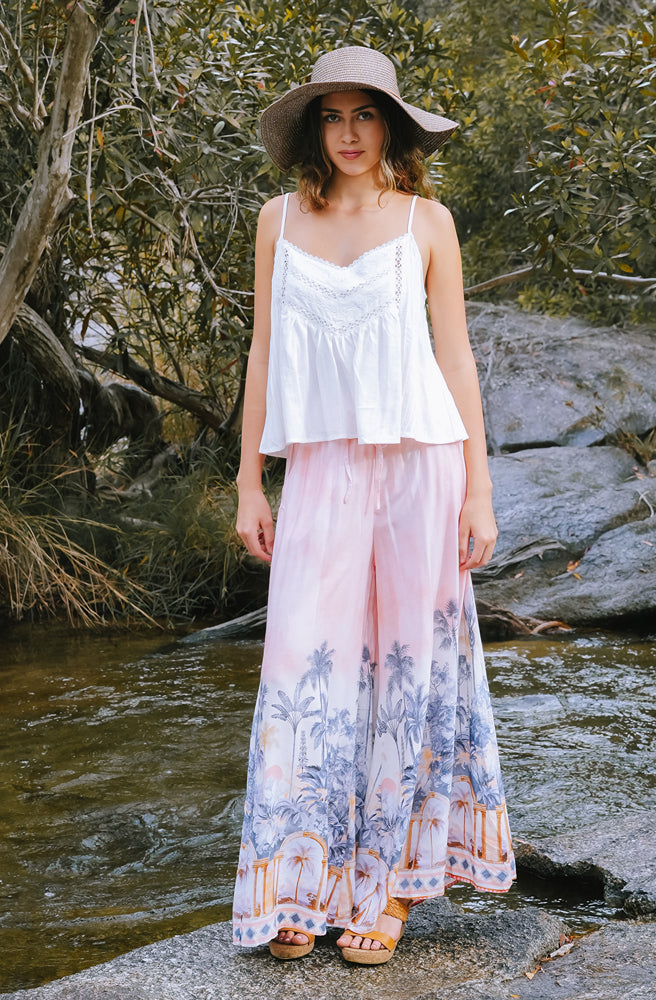 Palma Rosa Maxi Pants, Boho Resort Style