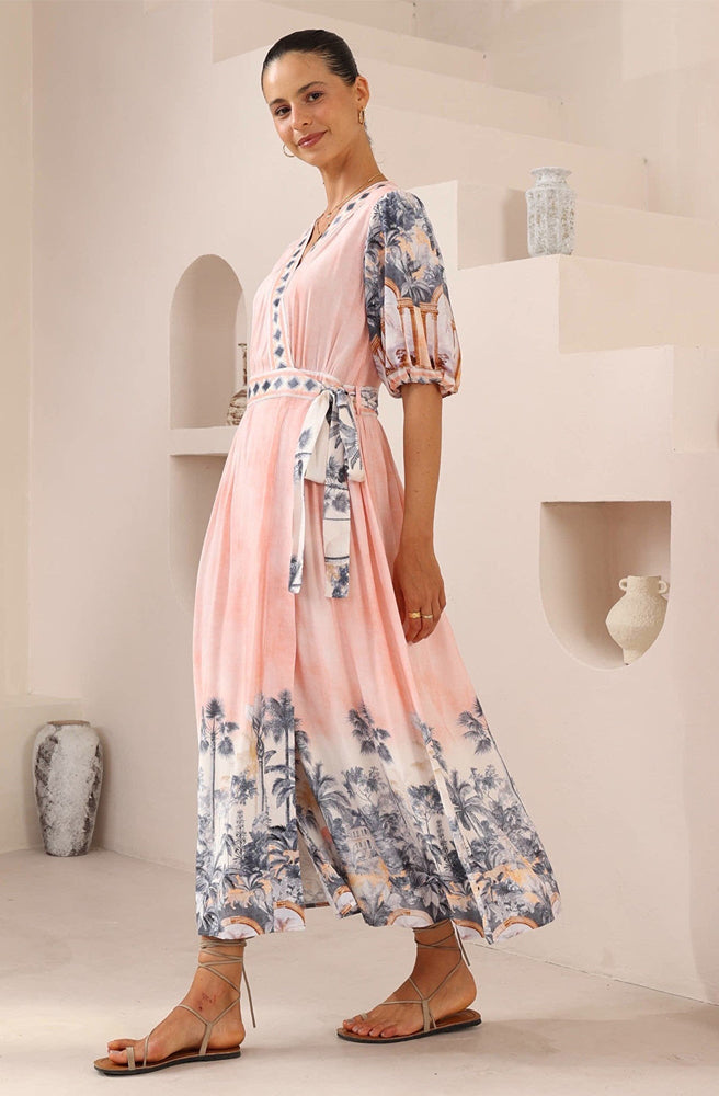 Palma Rosa Wrap Maxi Dress, Feminine Wrap Maxi with Flowy Silhouette