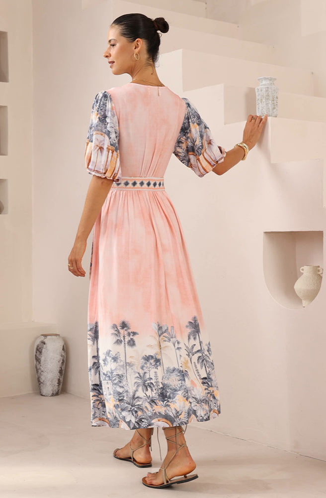 Palma Rosa Wrap Maxi Dress, Rear View with Tie-Back Detail