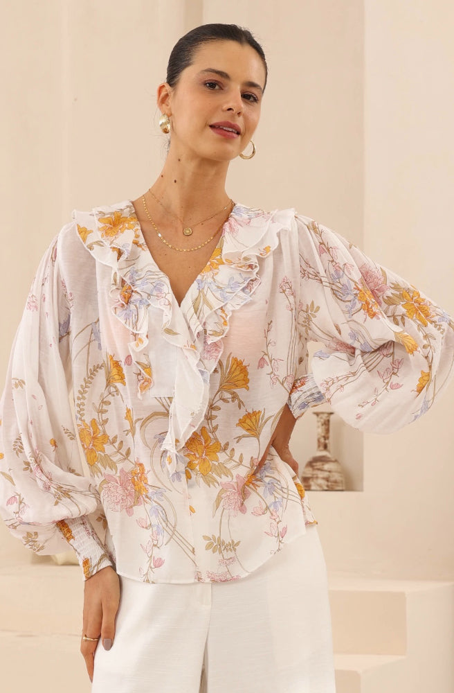 Poet Frill Top, Women's Boho Resort Style Blouse