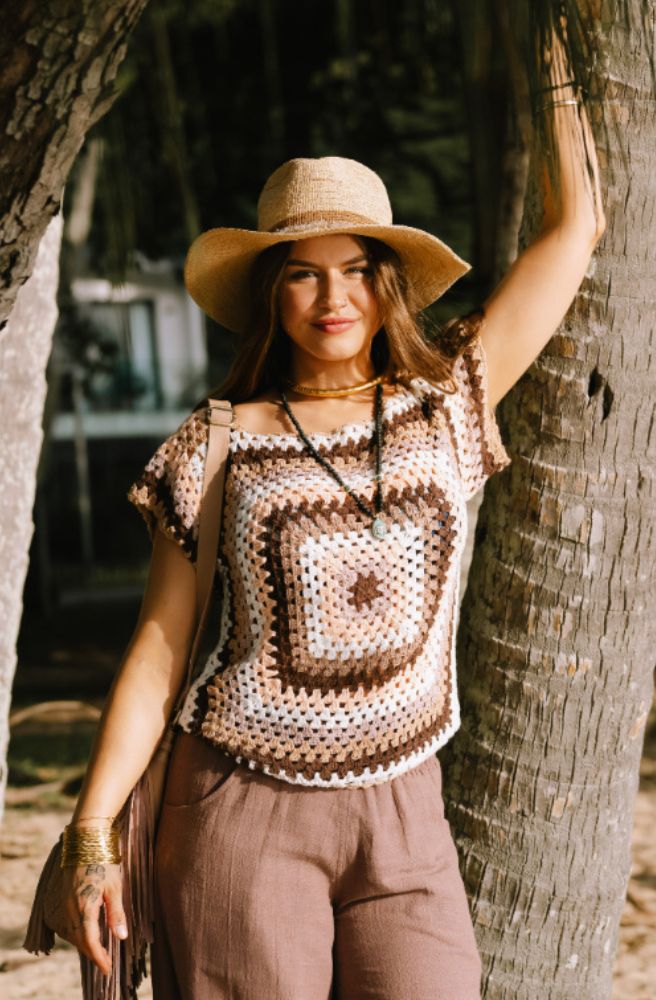 Retro Crochet Top, Cropped Vintage 70s Style Top