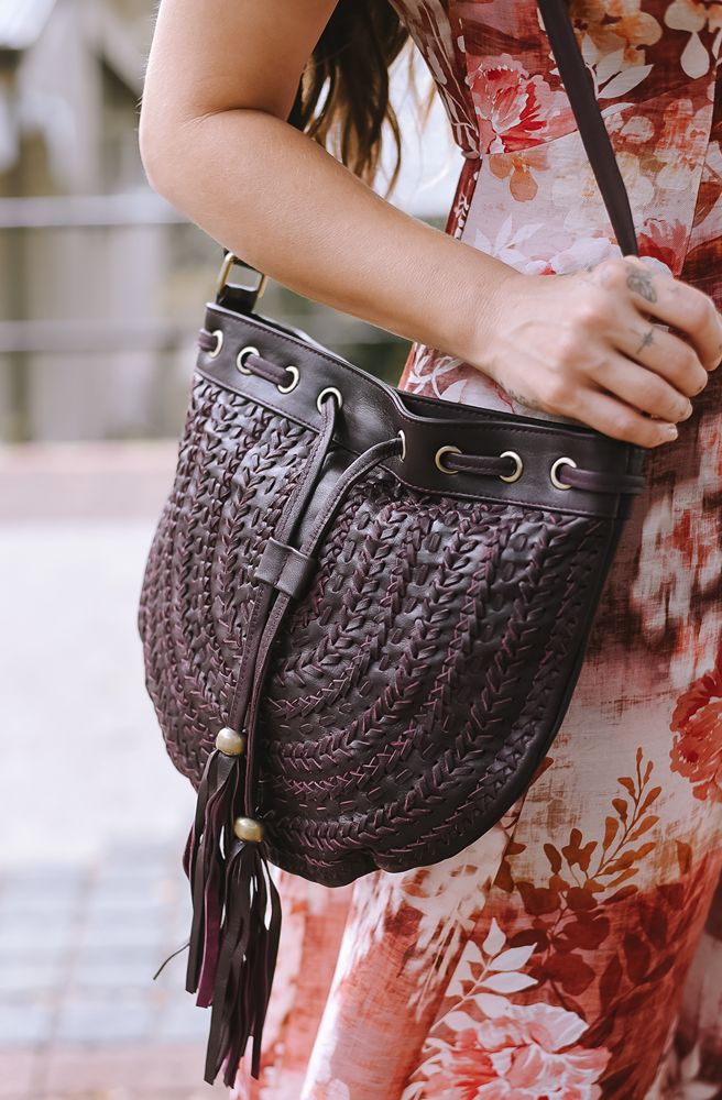 Riverstone Leather Bag Dark Purple, Handmade Leather Shoulder Bag