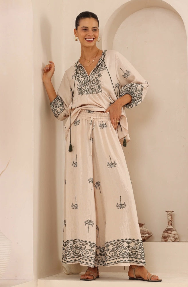 Sahara Palms Maxi Pants, Boho Resort Style Womens Pants