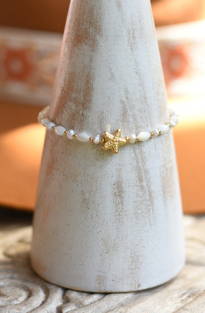 Sea Lover Pearl Bracelet, Coastal Boho Style