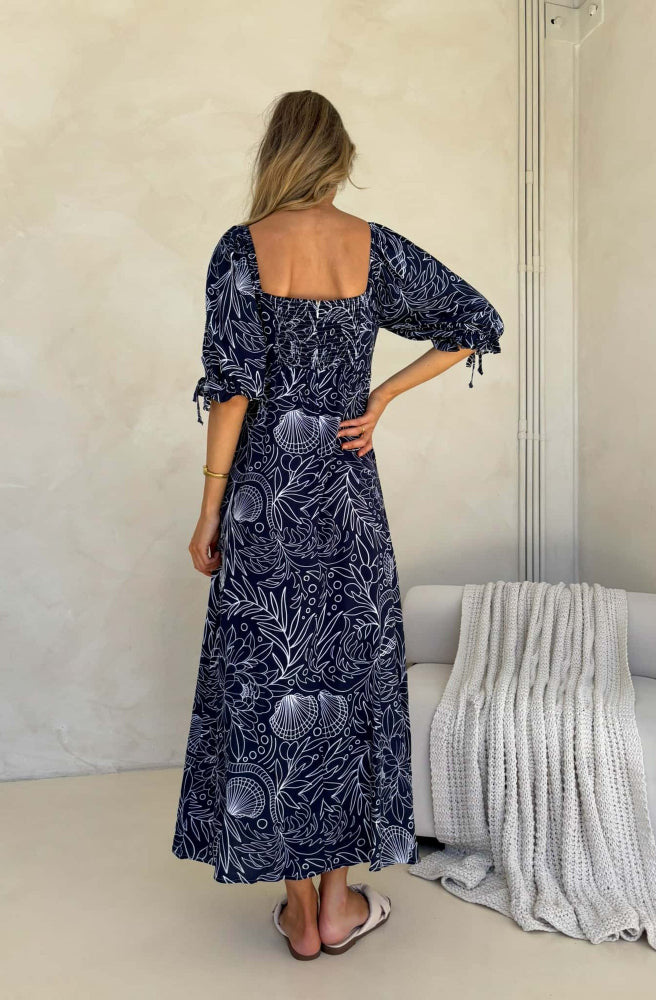 Sea Vine Print Olivia Maxi Dress, Rear View