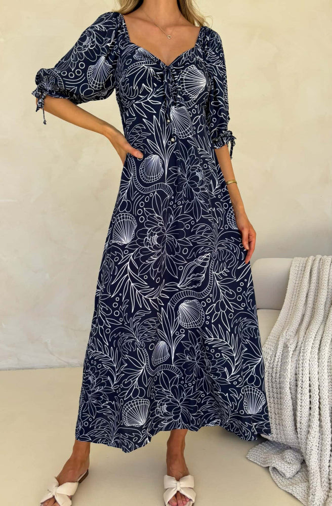 Sea Vine Print Olivia Maxi Dress, Elasticated back and hidden zipper for comfort and shape