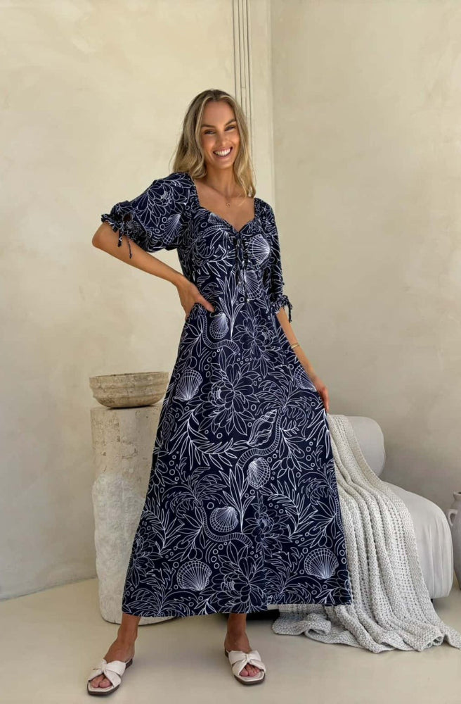 Sea Vine Print Olivia Maxi Dress