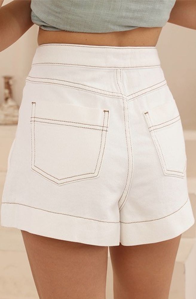 Seabreeze Denim White, White Denim Shorts Rear View with Pocket Detail