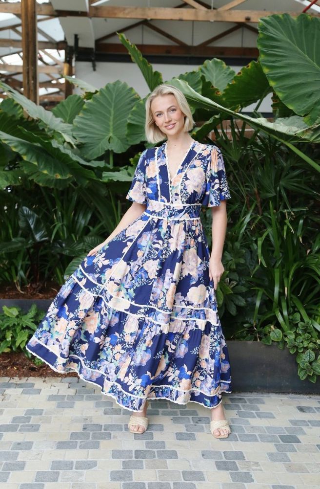 Sirocco Bloom Tier Maxi Dress, Boho Resort Style Women’s Maxi with Tiered Skirt