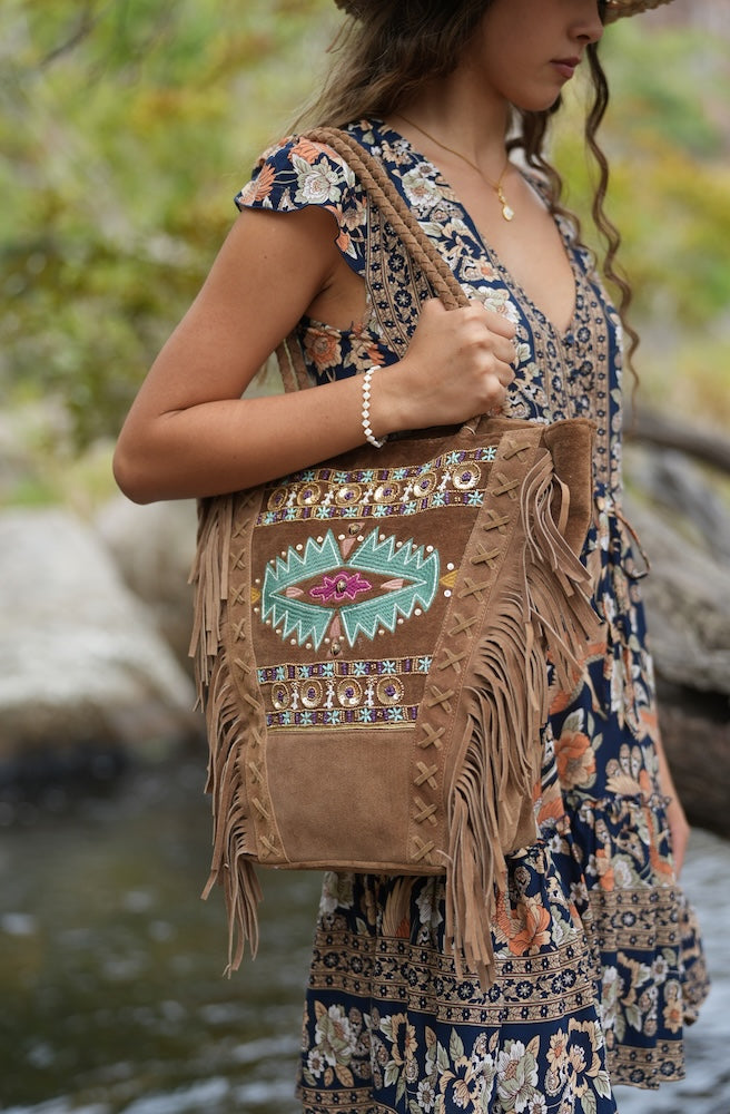 Velvet Suede Bag, Shoulder Bag Boho Resort Style