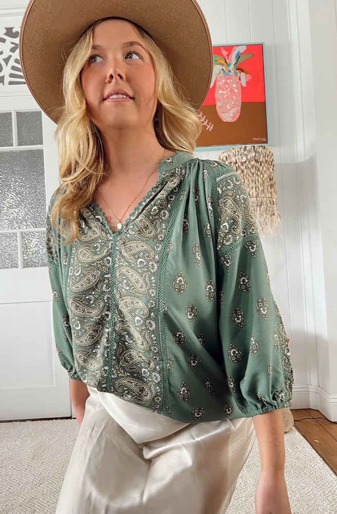 Jaase Viridian Print Montie Blouse