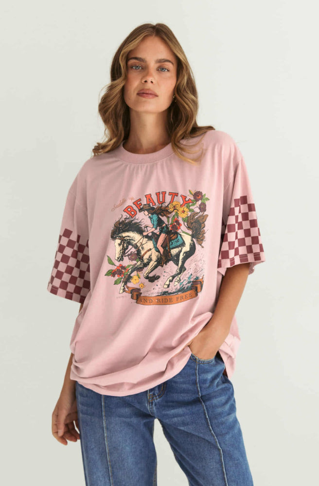 Wild West Tee Pink, Womens Oversized Tee