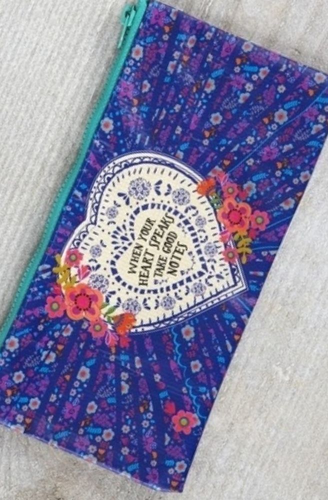 Zip Pouch Pencil When Your Heart Speaks, Colourful pencil case with floral heart design and motivational quote