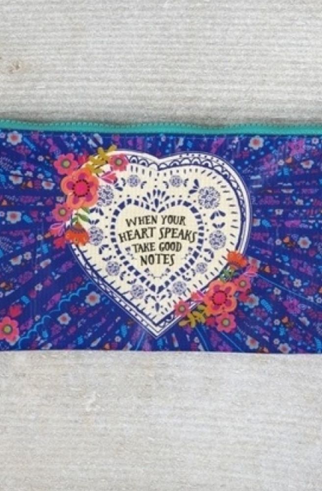 Zip Pouch Pencil When Your Heart Speaks, Floral Heart Pencil Case Boho Design