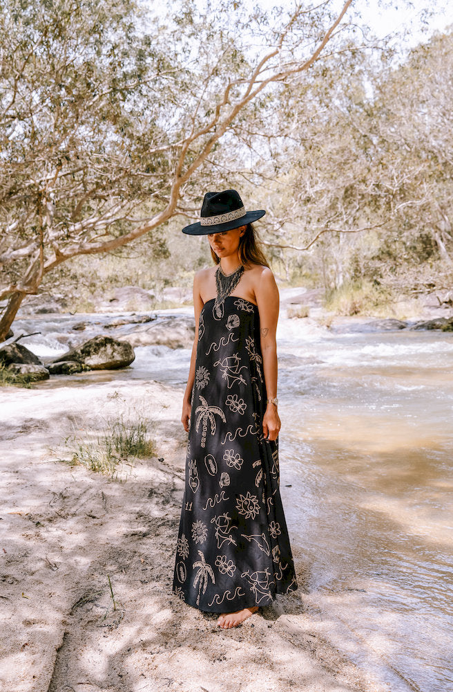 Island Dreamer Maxi Dress Black Strapless Cotton Boho Tonketti Island Dreamer Maxi Dress Black Strapless Cotton Boho Tonketti