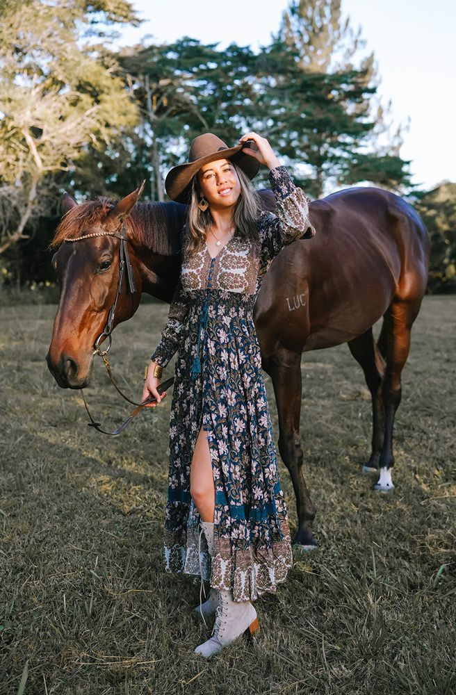 Jaase Nomade Sabrina Maxi Dress – Long Sleeve Boho Button Through Dress