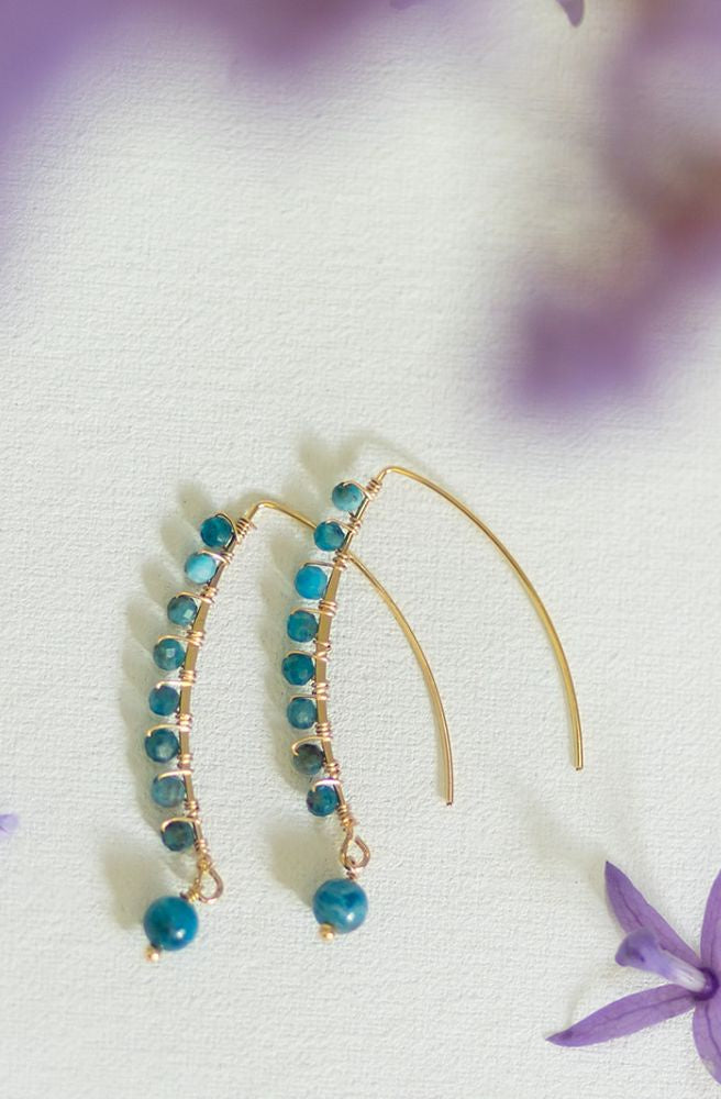 turquoise apatite stone gold hook earrings boho style