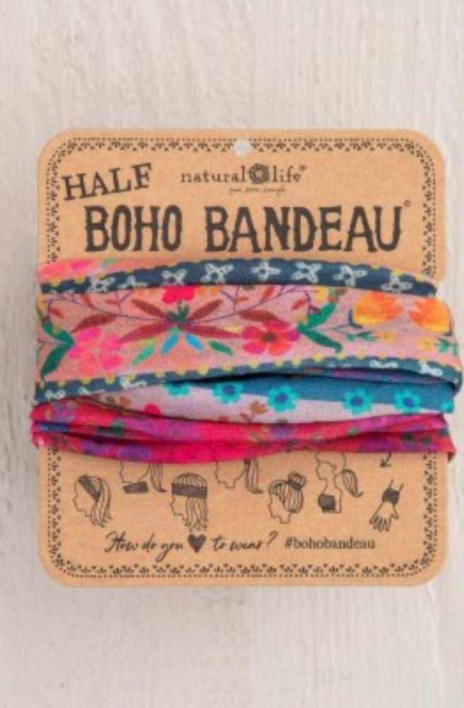 Half Boho Bandeau Pink/Blue border stretch knit