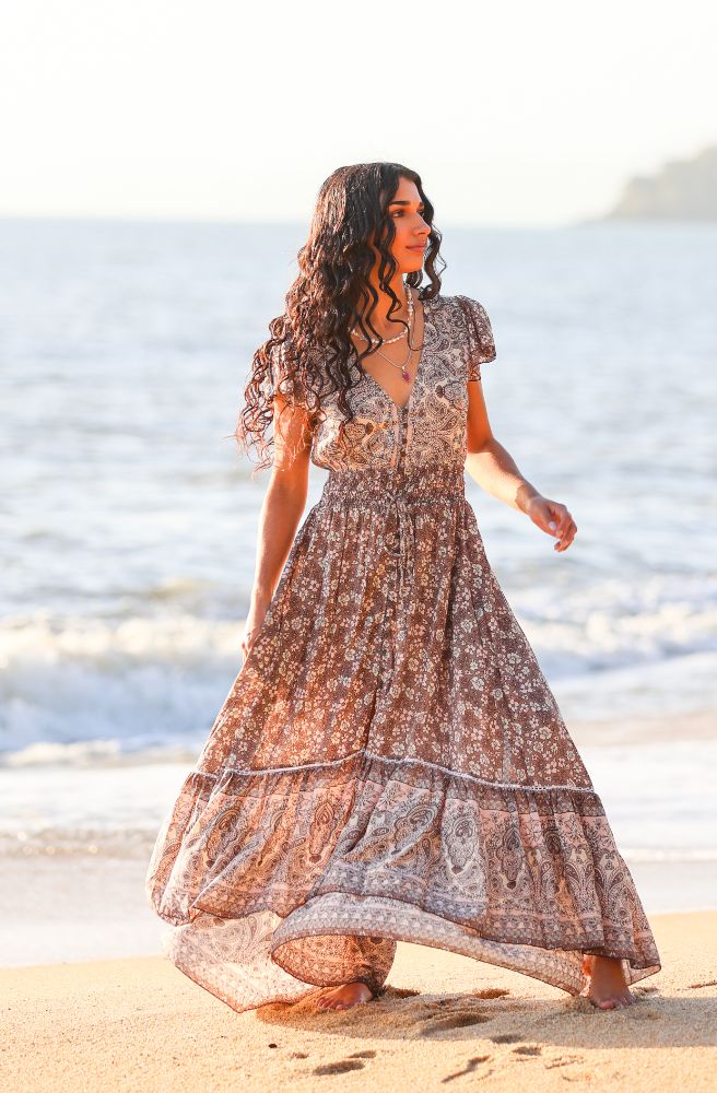 Chocolate Sunday Nafisa Dress – Elegant Boho Maxi with High-Low Hem