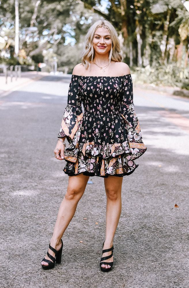Jaase Eternity Print Primrose Dress Black Floral Boho Summer Style Tonketti Jaase Eternity Print Primrose Dress Black Floral Boho Summer Style Tonketti